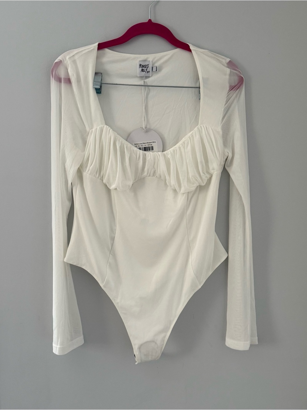 Princess Polly White Ruffle Long-Sleeve Bandeau Bodysuit